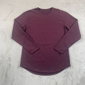 BYLT Drop Cut Lux Performance T Shirt Men Large Burgundy Polka Dots Crew Stretch